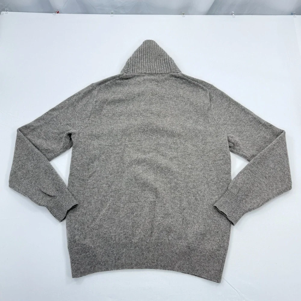 J Crew 100% Lambswool Shawl Collar Sweater Women Large Gray Knit Button Pullover
